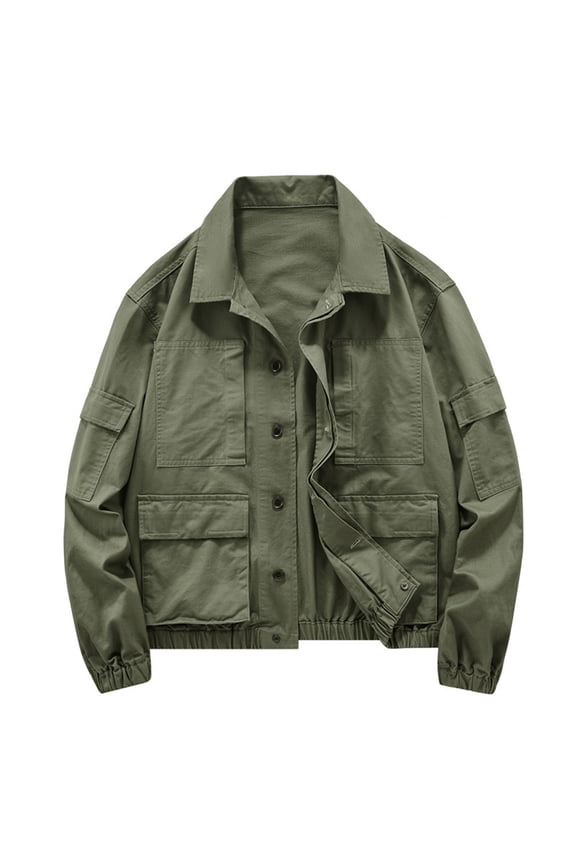 Mens Cargo Jacket Utility Workwear Multi Pockets Button Down Windbreaker Lightweight Casual Coats Fall Outdoor Hiking Fishing Safari Daily Outerwear