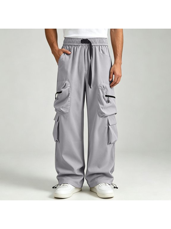 Mens Cargo Pants Relaxed Fit Baggy Loose Fit Drawstring Y2K Trousers With Multi-Pockets Lightweight Hiking Streetwear Techwear