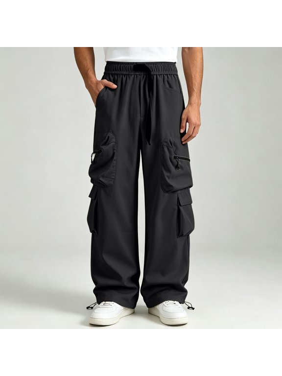 Mens Cargo Pants Relaxed Fit Baggy Loose Fit Drawstring Y2K Trousers With Multi-Pockets Lightweight Hiking Streetwear Techwear