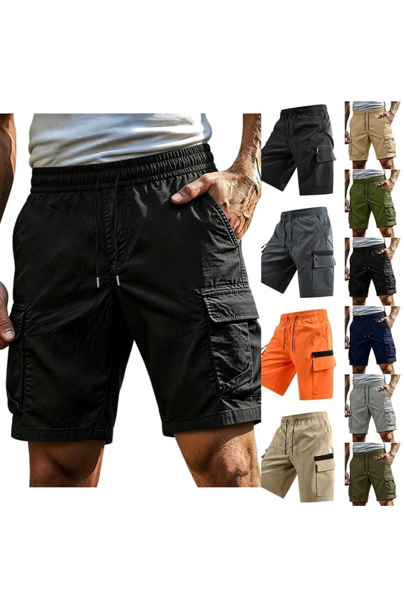 Mens Cargo Shorts Elastic Waist Lightweight Drawstring Cargo Shorts with Pockets Mid Rise Loose Fit Bermuda Shorts Hiking Fishing Travel Outdoor Everyday Wear Blue L