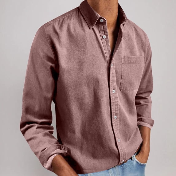 Xdegoge Mens Collared Shirt Long Sleeve with Pocket Casual Business Button Up Performance Top Versatile Daily Wear Shirt