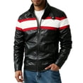 thumbnail image 1 of Xdegoge Mens Colorblock Faux Leather Jacket Motorcycle Racing Biker Coat Stand Collar Zip Up Pu Outerwear Vintage Retro Fall Winter Casual Riding Windproof, 1 of 8