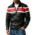 thumbnail image 1 of Xdegoge Mens Colorblock Faux Leather Jacket Motorcycle Racing Biker Coat Stand Collar Zip Up Pu Outerwear Vintage Retro Fall Winter Casual Riding Windproof, 1 of 8