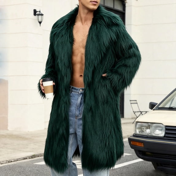 Xdegoge Mens Coat Luxury Long Jacket Fluffy Winter Warm Overcoat Lapel Collar Thick Outerwear for Party Fashion Clubwear Streetwear