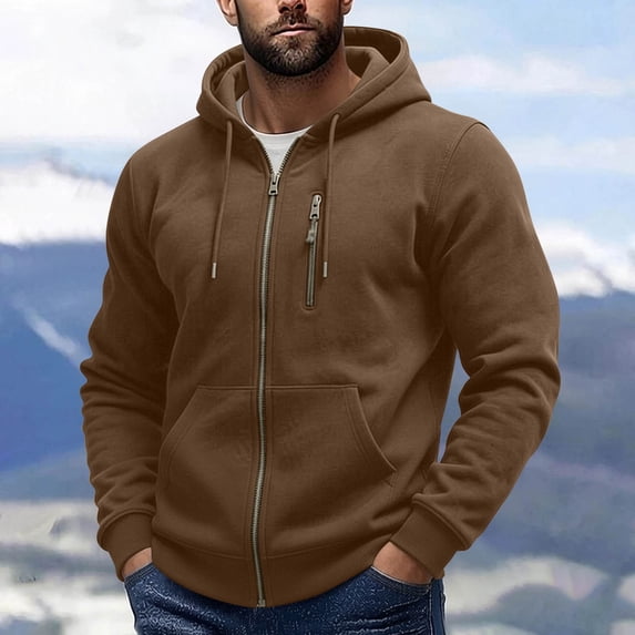 Xdegoge Mens Full Zip Up Hoodie Athletic Sweatshirt Jacket with Drawstring and Chest Zipper Pocket Casual Fall Winter Activewear Outerwear Coat