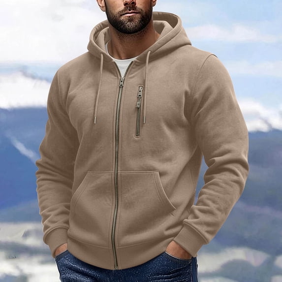 Xdegoge Mens Full Zip Up Hoodie Athletic Sweatshirt Jacket with Drawstring and Chest Zipper Pocket Casual Fall Winter Activewear Outerwear Coat
