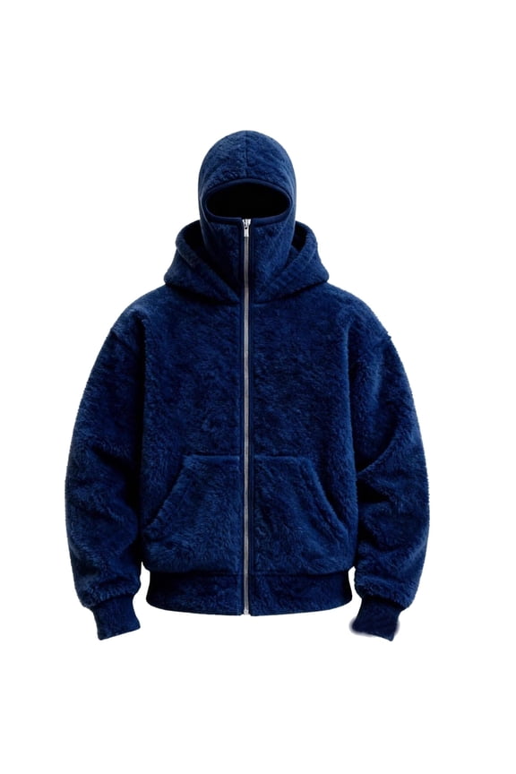 Mens Fuzzy Sherpa Hoodie Full Zip Warm Fleece Jacket with Built-In Balaclava Face Mask Heavyweight Winter Casual Outerwear