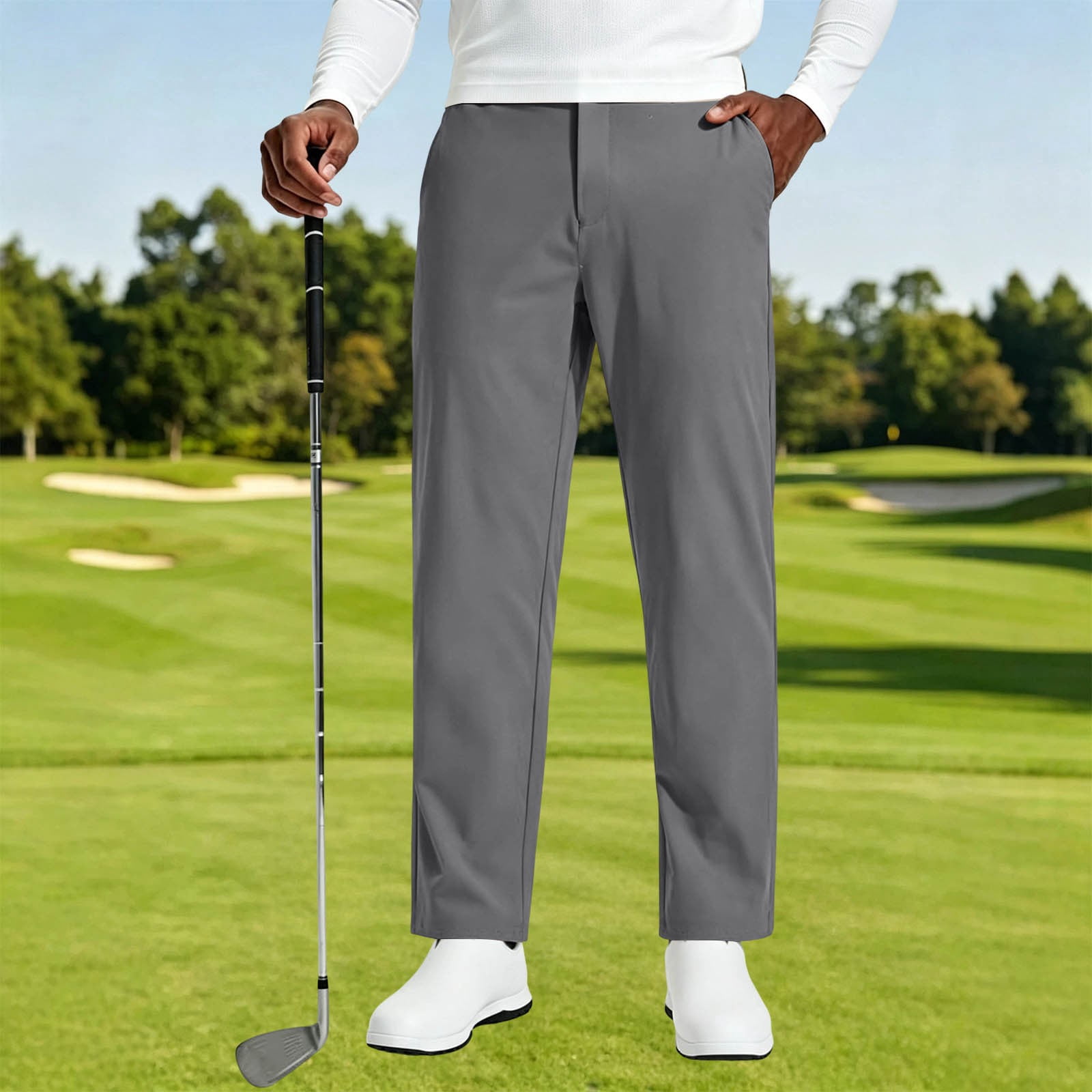 Xdegoge Mens Golf Pants Relaxed Fit Stretch Lightweight Flat Front ...
