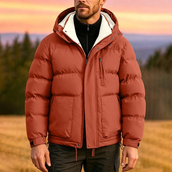 Xdegoge Mens Heavyweight Puffer Jacket Hooded Winter Coat Thick Quilted Outerwear Windproof Parka with Pockets for Cold Weather Snow Snowboard Ski
