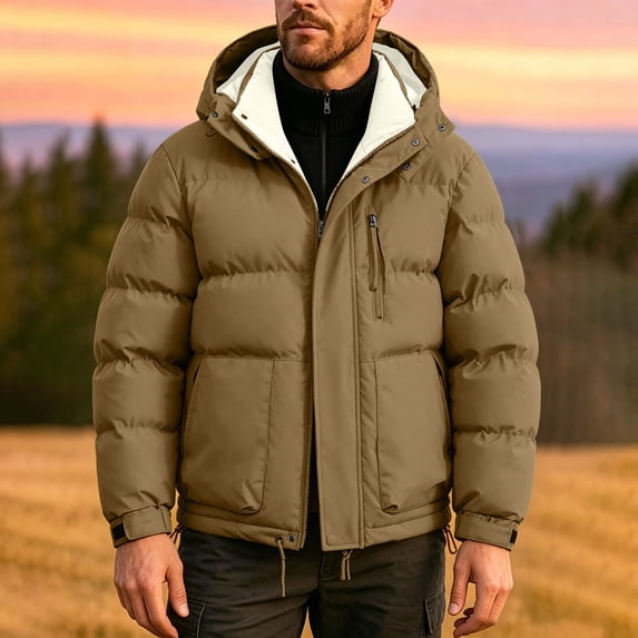Xdegoge Mens Heavyweight Puffer Jacket Hooded Winter Coat Thick Quilted Outerwear Windproof Parka with Pockets for Cold Weather Snow Snowboard Ski
