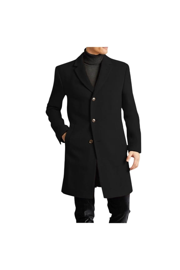 Mens Knee Length Trench Coat Windproof Keep Warm Overcoat Notched Lapel Long Jacket Single Breasted Classic Winter Overcoats Casual Stylish Coats