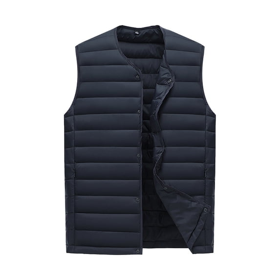 Xdegoge Mens Lightweight Puffer Vest Collarless Quilted Sleeveless Down Alternative Jacket with Snap Buttons and Pockets Casual Fall Winter Warm Outerwear