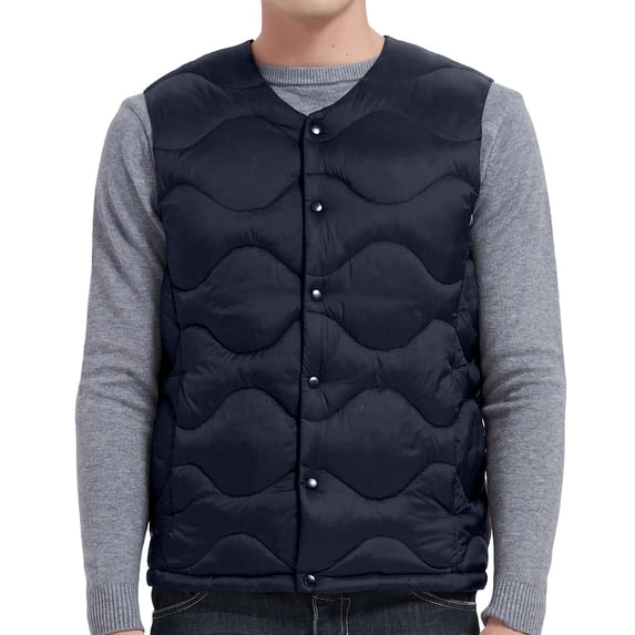 Xdegoge Mens Lightweight Quilted Vest Collarless Snap Button Down Sleeveless Puffer Jacket Warm Fall Winter Business Casual Outerwear