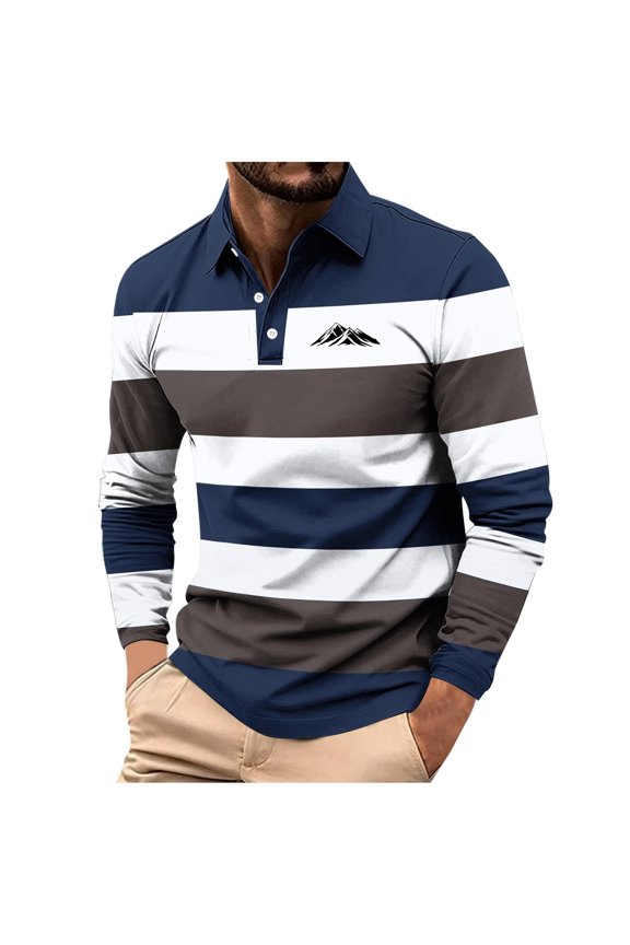 Mens Long Sleeve Shirt Gradient Striped Performance Golf Top Breathable Moisture Wicking Athletic Jersey Casual Regular Fit Sportswear
