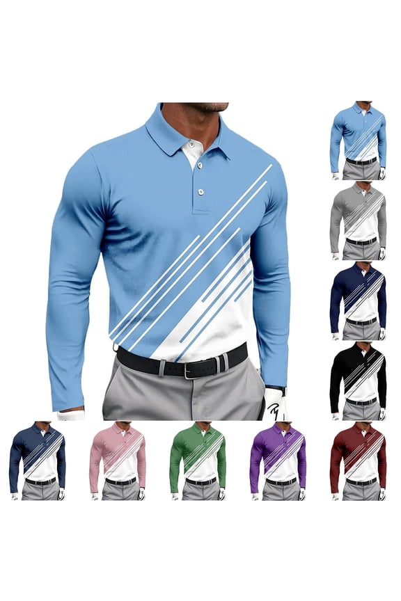 Mens Long Sleeve Shirts Printed Stripe Llapel Shirt Athletic Golf Top Breathable Lightweight Soft Casual Daily Business Wear Tennis Workout Top
