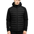 thumbnail image 1 of Xdegoge Mens Mixed Media Puffer Jacket Fleece Sleeves Athletic Winter Coat with Hood Running Full Zip Workout Golf Fall Spring Casual Outerwear, 1 of 6