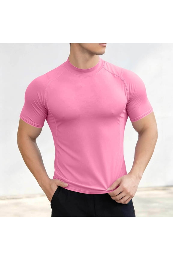 Mens Mock Neck Short Sleeve T Shirt Muscle Fit Athletic Performance Compression Tee Quick Dry Stretchy Workout Gym Base Layer Running Sports Shirts
