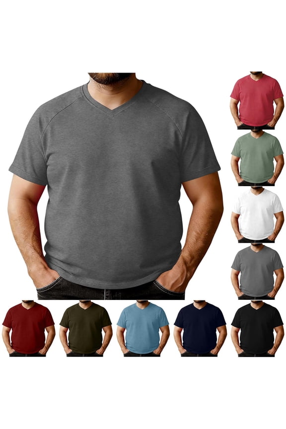 Mens Plus Size Short Sleeve V Neck T-Shirt Raglan Sleeve Soft Breathable Lightweight Tee – for Daily Summer Wear Weekend Gathering Casual Leisure Activities Clothing