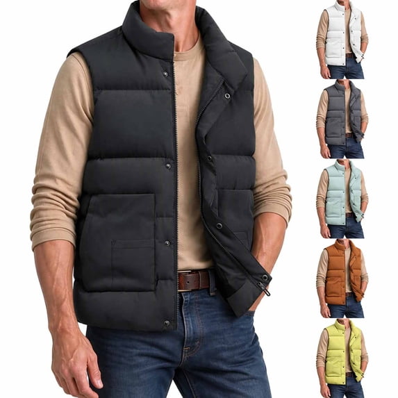 Rivete Button Xdegoge Mens Puffer Vest Winter Warm Stand Collar Sleeveless Quilted ...