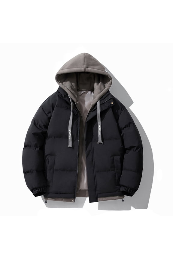 Mens Quilted Coat Cold Weather Keep Warm Coats Full Zip Drawstring Hooded Jackets Fashion Color Block Jacket Fall Winter Daily Thermal Outerwear M-4Xl