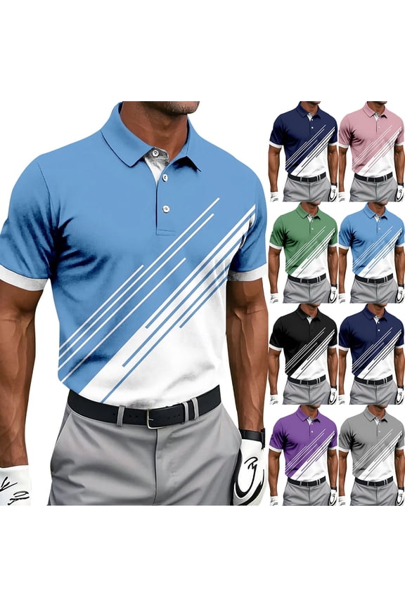 Mens Shirts Short Sleeve Golf Shirts Breathable Lightweight Printed Button Down Collared Athletic Tennis Top Summer Daily Business Casual Wear