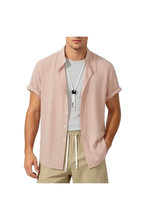 Mens Shirts Vertical Pleated Texture Camp Collar Short Sleeve Tropical Resort Wear Tops Lightweight Button Up Streetwear Tees Urban Casual Daily Tunic Top