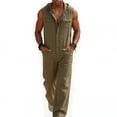 thumbnail image 1 of Xdegoge Mens Sleeveless Jumpsuit Casual Hooded Rompers with Pockets One Piece Button Down Outfits Loose Fit Cargo Overalls for Summer Vacation Streetwear Fashion, 1 of 5
