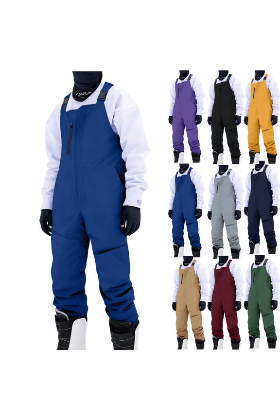Mens Snow Bibs Ski Pants Softshell Waterproof Insulated Snowboarding Overalls Winter Snowpants
