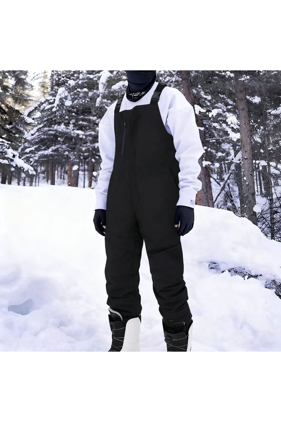 Mens Snow Bibs Waterproof Insulated Warm Winter Outdoor Sports Ski Pants Zipper Pockets Adjustable Strap Snowpants Windproof Snowboarding Skiing Hiking Overalls