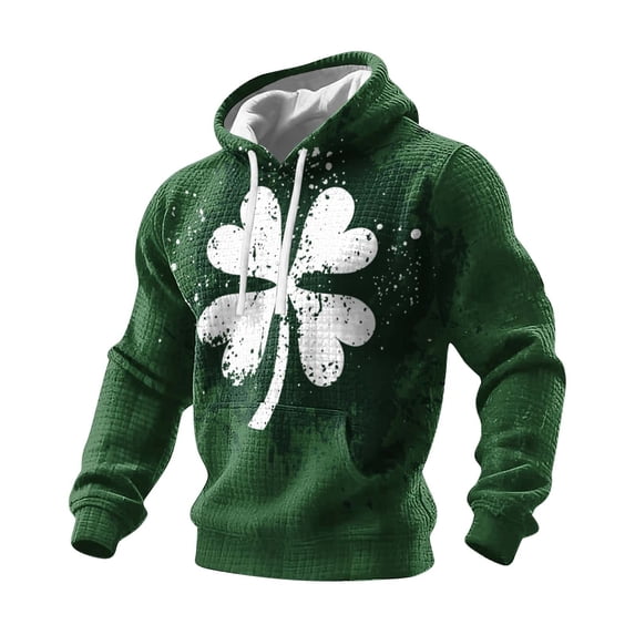 Xdegoge Mens St Patricks Day Hoodie Long Sleeve Heart Shamrock Graphic Sweatshirt Casual Drawstring Hooded Pullover Soft Top for Holiday Festival Party Wear