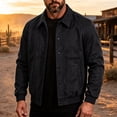 thumbnail image 1 of Xdegoge Mens Suede Leather Bomber Jacket Vintage Snap Button Up Motorcyle Coat Casual Fall Lightweight Everyday Outerwear, 1 of 5