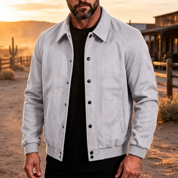 Xdegoge Mens Suede Leather Bomber Jacket Vintage Snap Button Up Motorcyle Coat Casual Fall Lightweight Everyday Outerwear