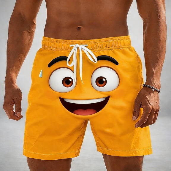 Xdegoge Mens Swim Shorts Funny Face Trunks Drawstring Elastic Waisted Short Pants Casual Loose Lightweight Bathing Suit Fashion Playful Vacation Beachwear With Pockets