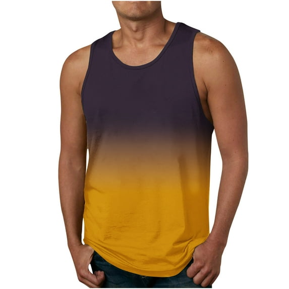 Xdegoge Mens T-Shirts Oversized Crewneck Tops Sleeveless Shirts for Men Gradient T Shirt Casual Slim Fit Pullover Men Stretchy Clothes Everyday T-Shirt Daily Camisetas Para Hombre Sin Mangas