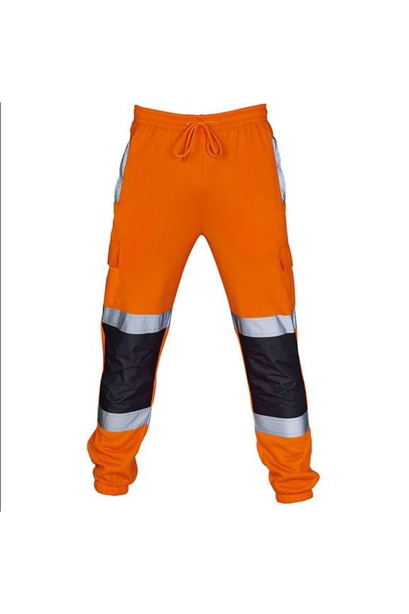 Mens Two-Tone Reflective Safety Pants High Visibility Fleece Lined Over Pants Hi Vis Cargo Safety Work Pants Drawstring Stretch Bottoms List