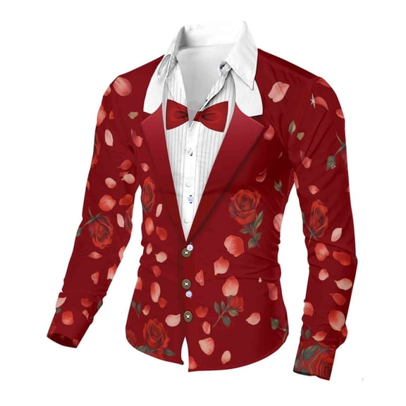 Xdegoge Mens Valentines Shirt Long Sleeve Button Up Dress Shirts Holiday Party Funny Tops Heart Graphic Dressy Casual Going Out Outfits