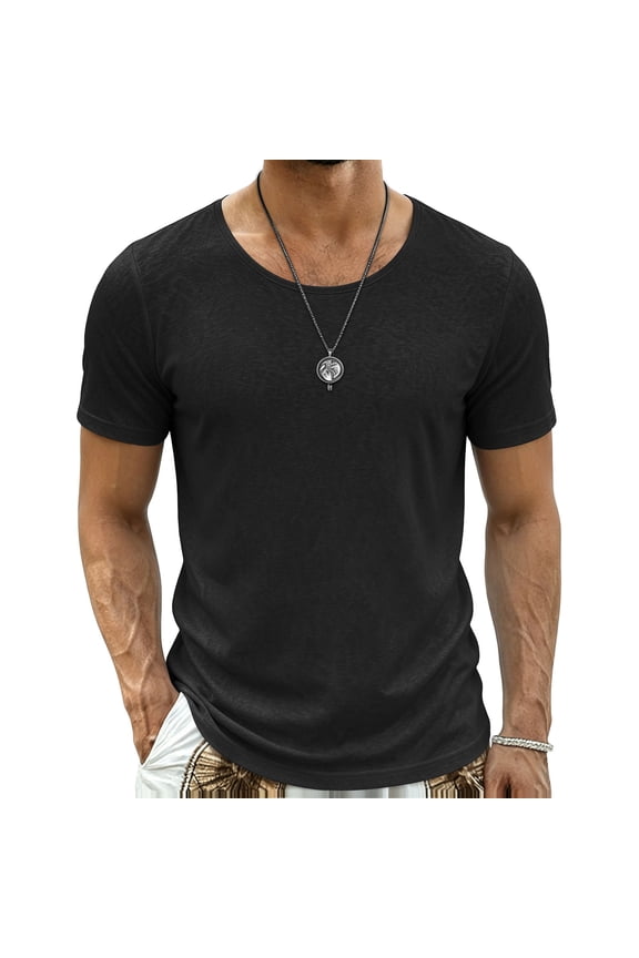 Mens Wide Scoop Neck Short Sleeve T Shirt Solid Muscle Fit Casual Summer Beach Vacation Soft Breathable Pullover Athletic Gym Loungewear Workout Tops Tees Shirts