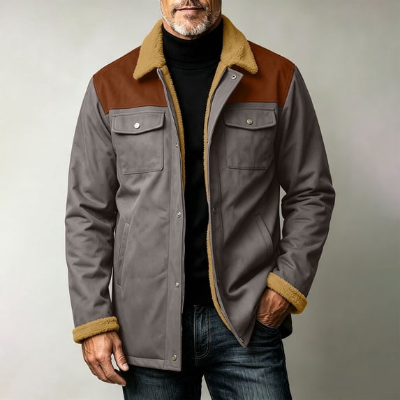 Xdegoge Mens Winter Fleece Lined Jacket Thick Warm Sherpa Collar Button Down Coat Casual Heavyweight Shacket Outerwear Outdoor Workwear Cold Weather Tops