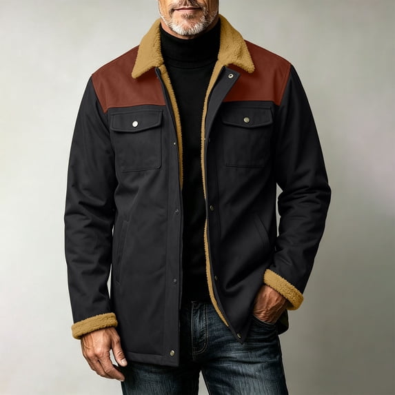 Xdegoge Mens Winter Fleece Lined Jacket Thick Warm Sherpa Collar Button Down Coat Casual Heavyweight Shacket Outerwear Outdoor Workwear Cold Weather Tops