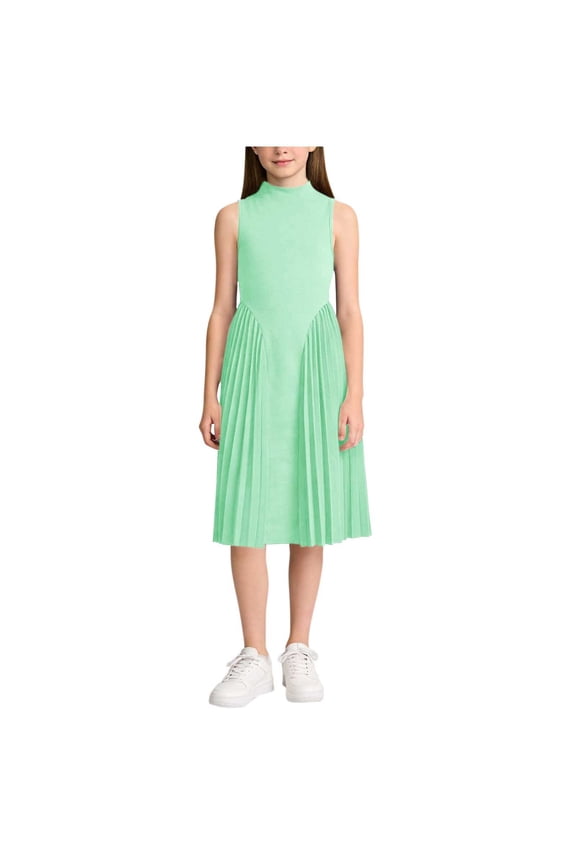Midi Dress for Girls, High Neck, Sleeveless, Pleated Skirt, Fitted Waist, Soft Fabric, Formal Events and Fall Wear