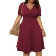 thumbnail image 1 of Xdegoge Midi Dresses for Women Fit And Flare Short Sleeve V-Neck Elegant Dresses Solid Color Flowy Wrap Knee Length Party Dress Wedding Guest Outfits, 1 of 6