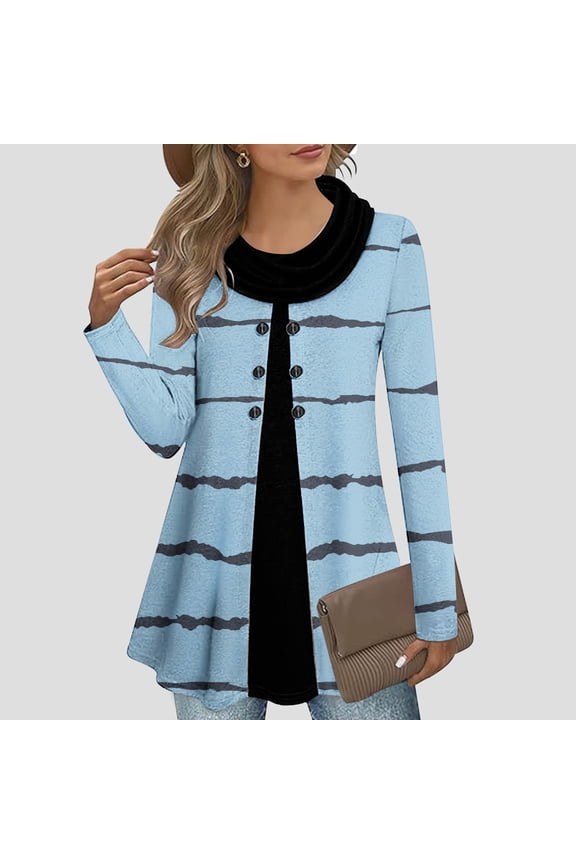 Mock Neck Sweatshirt Women Oversized Sweatshirt Casual Crewneck Long Sleeve Long Sleeve Pullover Sweatshirt Plus Size Clothes CorpiñOs Para Mujer Light Blue XXL