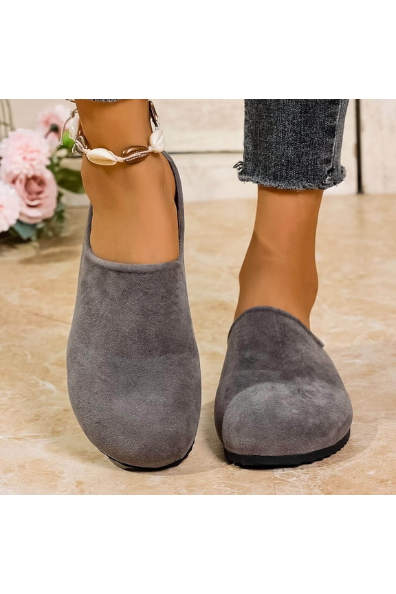 Mules for Women Slip On Flats Closed Round Toe Backless Loafers Suede Like Minimalist Classic Casual Dressy Office Comfort Summer Walking Shoes