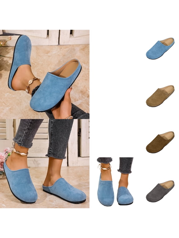Mules for Women Slip On Flats Closed Round Toe Backless Loafers Suede Like Minimalist Classic Casual Dressy Office Comfort Summer Walking Shoes