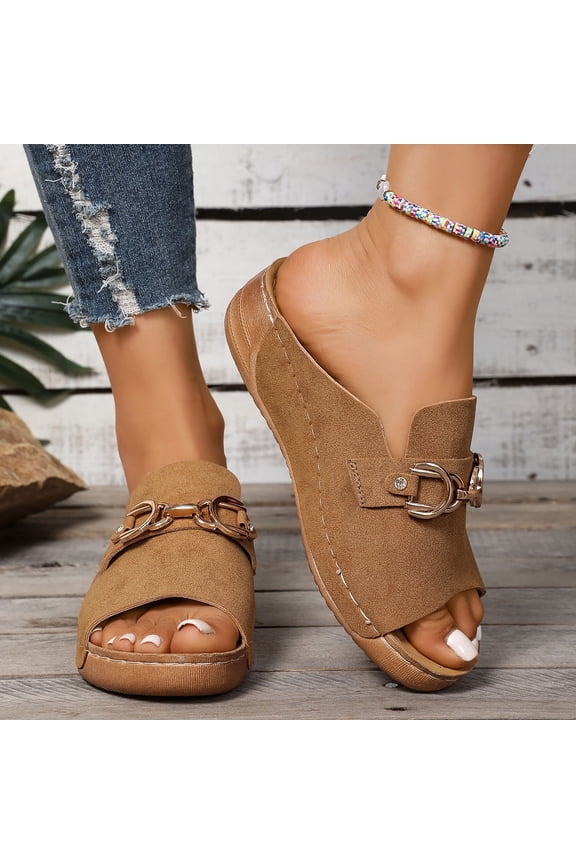 Mules for Women Casual Summer Slip On Platform Loafer Backless Slippers Metal Ring Decor Closed Toe Comfortable Daily Walking Shoes Footwear