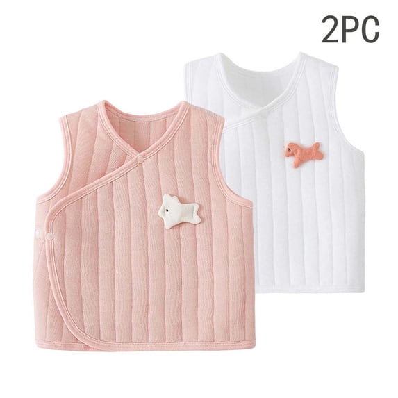Xdegoge Newborn 2-Pack Toddler Unisex Sleeveless V-Neck Tops Warm Cotton Padded Gilet with Cute Animal Applique Side Snap Closure, 0-3M