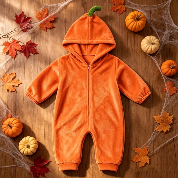 Xdegoge Newborn Infant Baby Boy Girl Solid Orange Romper Hooded Fleece Jumpsuit Fall Winter Warm Bodysuit Plain Clothes Cozy Sleepwear Pajamas Baby Shower Gift