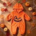 thumbnail image 1 of Xdegoge Newborn Infant Baby Halloween Pumpkin Romper Hooded Fleece Jumpsuit Winking Face Cute Fall Winter Warm Outfit for Boys Girls, 1 of 6