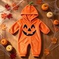thumbnail image 1 of Xdegoge Newborn Infant Baby Halloween Pumpkin Romper Hooded Fleece Jumpsuit Winking Face Cute Fall Winter Warm Outfit for Boys Girls, 1 of 6