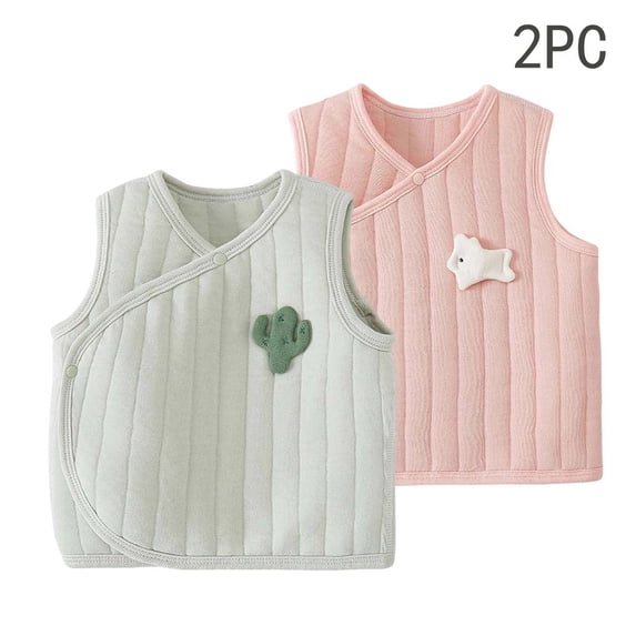Xdegoge Newborn Toddler Boys Girls 2-Pack Padded Gilets Sleeveless Kimono Shirts Side Snap Cozy Cotton Vests for Daily Wear Lounge, 3-6M